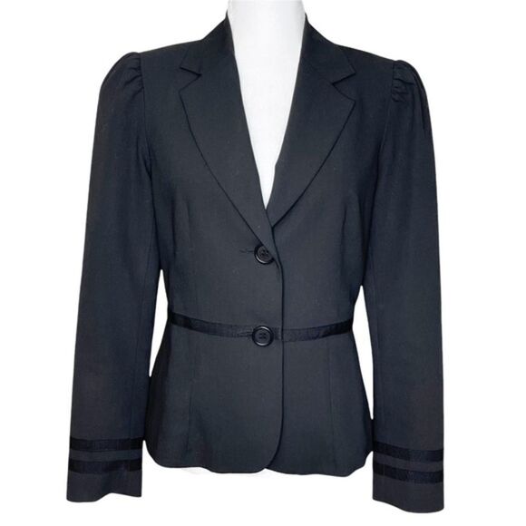 Trina Turk Two Button Blazer Ribbon Trim Black Size 8 - Picture 1 of 11